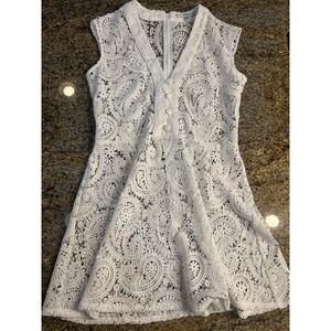Guess Womens White Laced V-Neck Eyelet‎ Button-Front Waist Mini Dress Size S